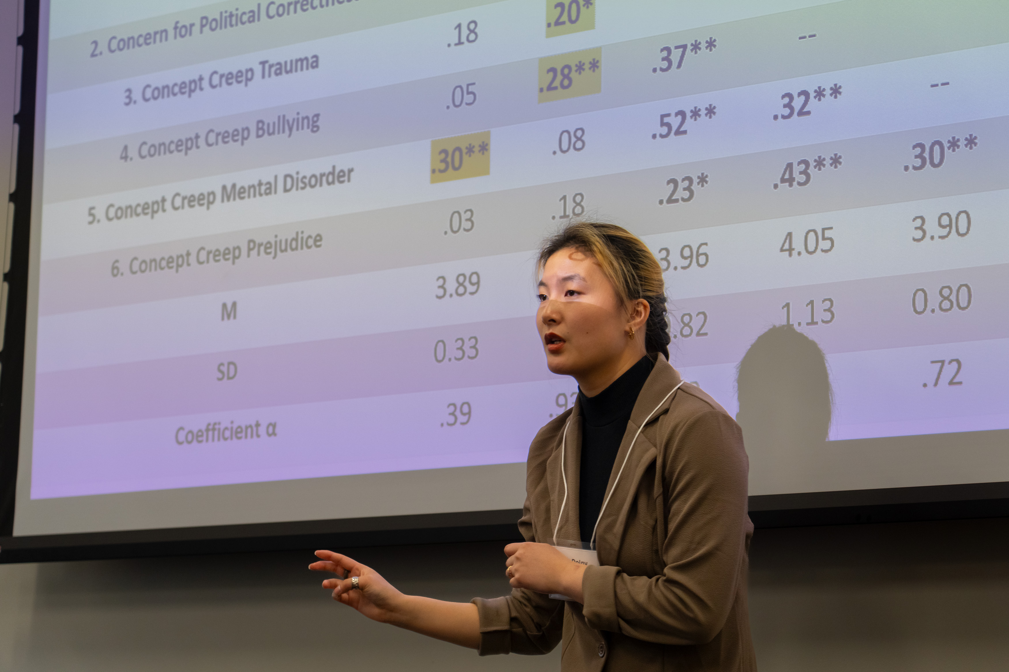 a student presents in front of a screen