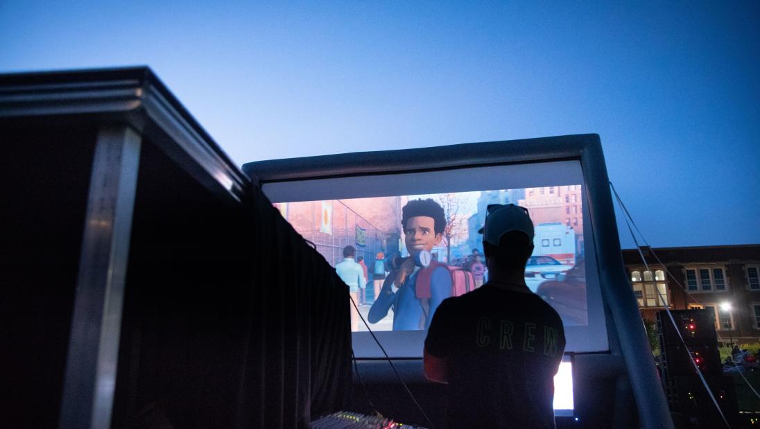 Summer cinema event, student crew staff standing