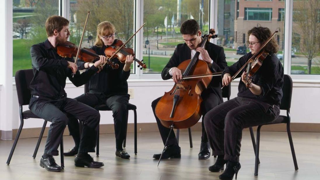 Students playing in the Clearwater Recital Hall in Pablo Center