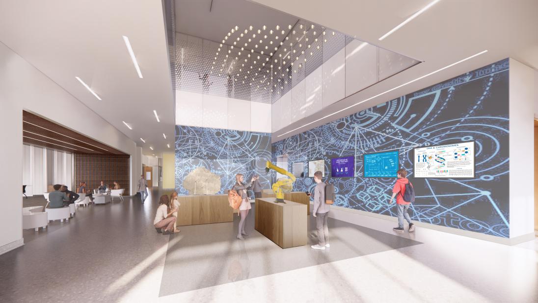 An artist's rendering of the exhibit space in the Science and Health Sciences building.