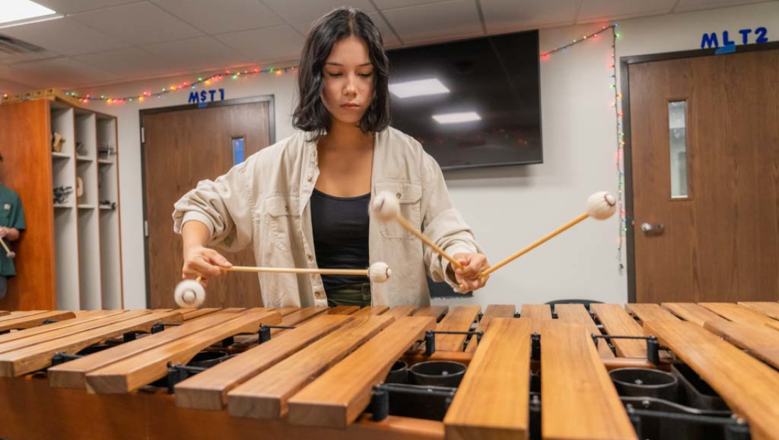 Marimba student in the specialty percussion rehearsal rooms