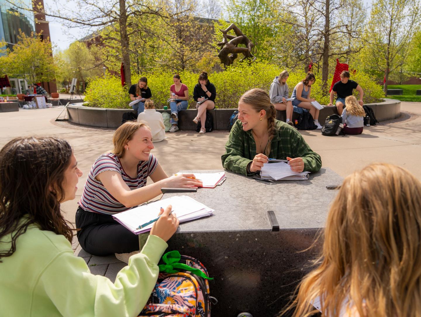 students having math class outside in spring 