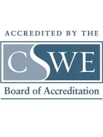 Badge with text that reads "Accredited by the CSWE Board of Accreditation"