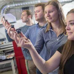 This spring (from left) Nick Reding, Aaron Deacon, Jordan Egner-Schnitzler and Brynn Dallmann will be the first Blugolds graduating from UW-Eau Claire’s materials science and engineering program.