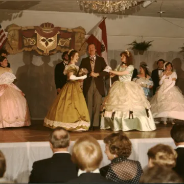 students dancing at Viennese Ball in 1981, hoop skirts