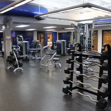 Workout machines, free weights, entrance