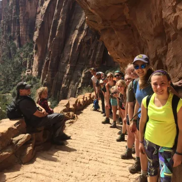 Students hiking in national park 