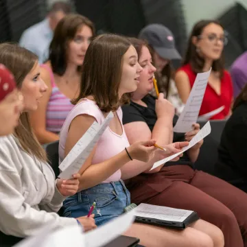 choral classroom, women's choir rehearsing 