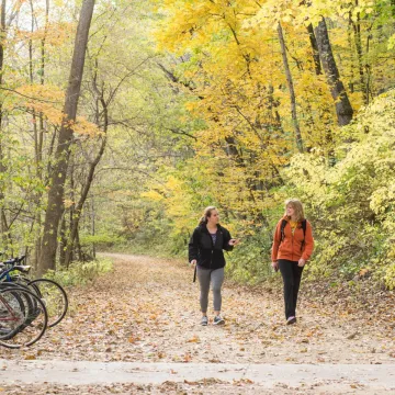 Two pals walking on the beautiful Putnam trail