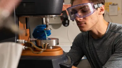 Materials science student working in a lab