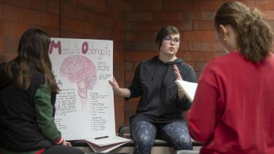 student presenting in psychology 100 class
