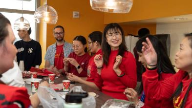 Group of international students eating a meal
