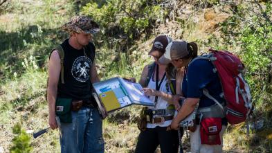 Geology students working on a capstone project outdoors