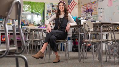 Blugold Elementary Education graduate Abbi Holzmann portraits in a Northstar Middle School classroom.