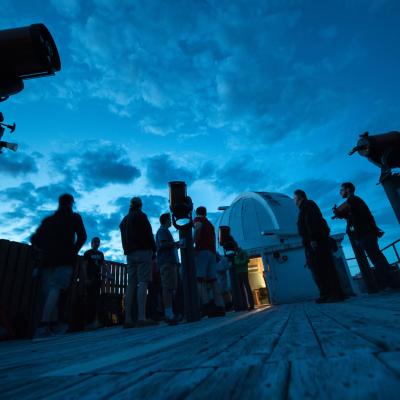 Telescope in use at Hobbs Observatory after sunset