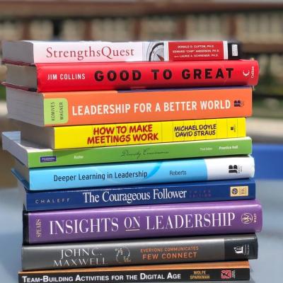 stack of leadership books