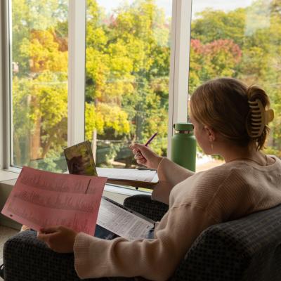 campus scene student studying in Lantern 