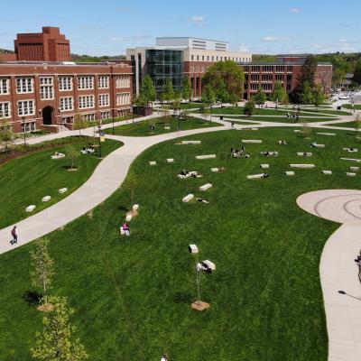 A view of campus mall shot from library roof 