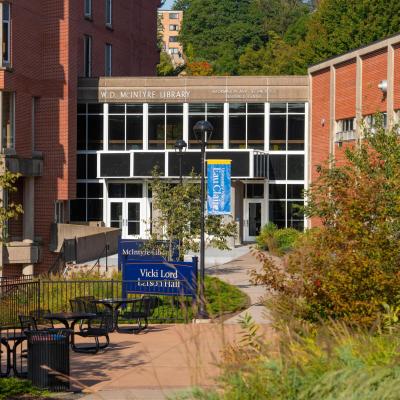 An exterior shot of the McIntyre Library