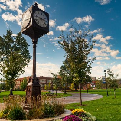 campus in summer at the clock tower 