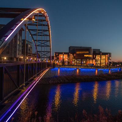 Downtown bridge to Pablo lit up at night 