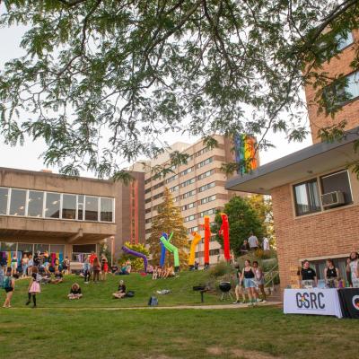 Scene from the Cook Out on upper campus outside the Hilltop Center