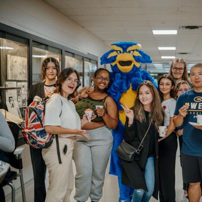 students in library with Blu