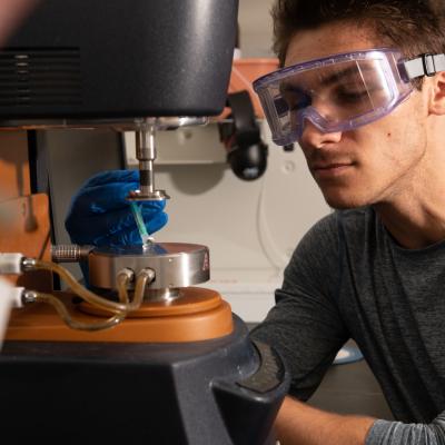 Materials science student working in a lab