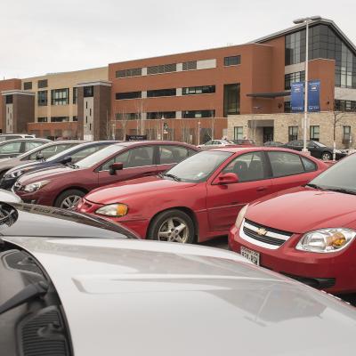 cars parked in UW-Eau Claire Phillips lot