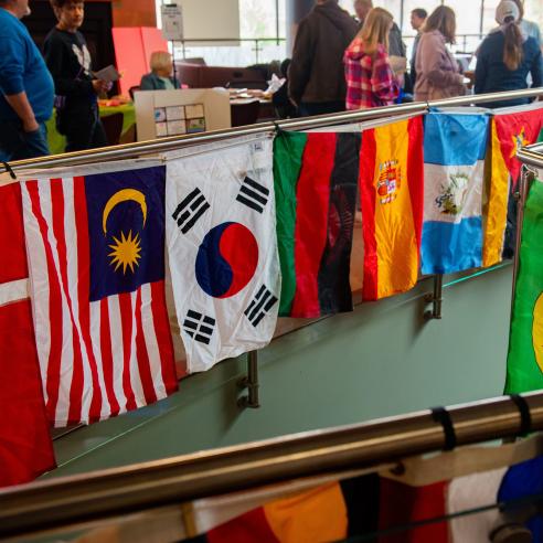 A variety of international flags.