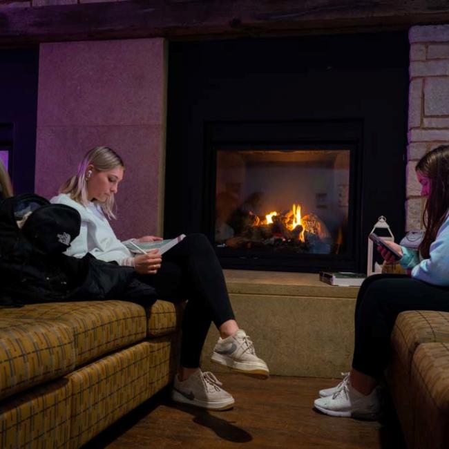 Students studying in The Cabin