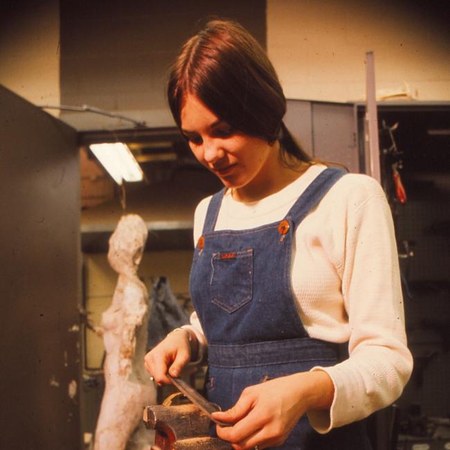 student in metalworks art class in 1976