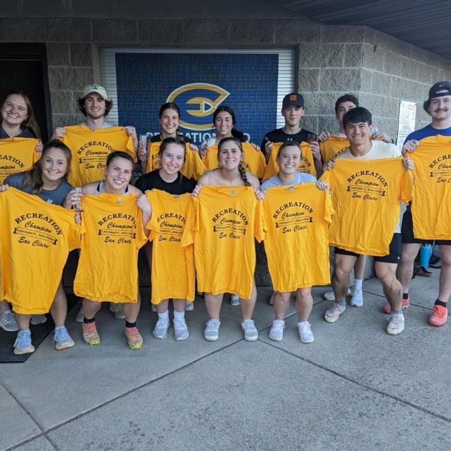Kickball team poses with their Intramural Shirts