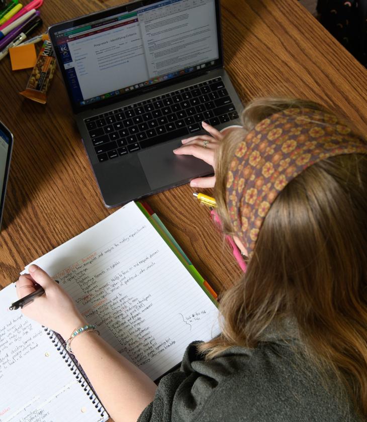 student studying, taken from above