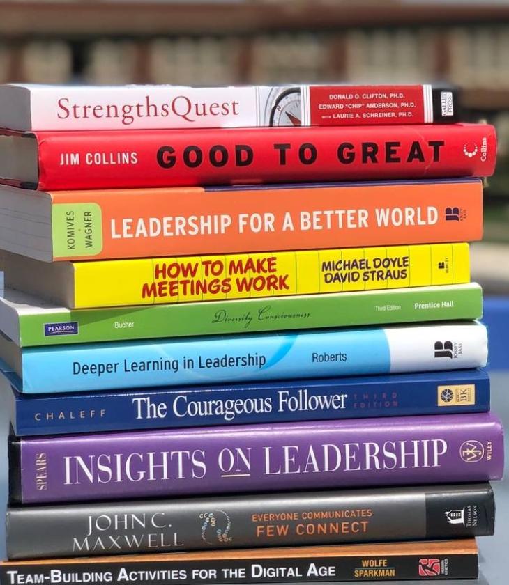 stack of leadership books