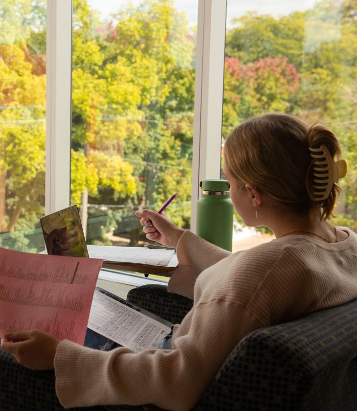 campus scene student studying in Lantern 