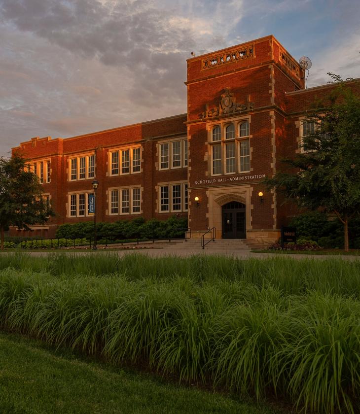 Schofield Hall at sunset summer 