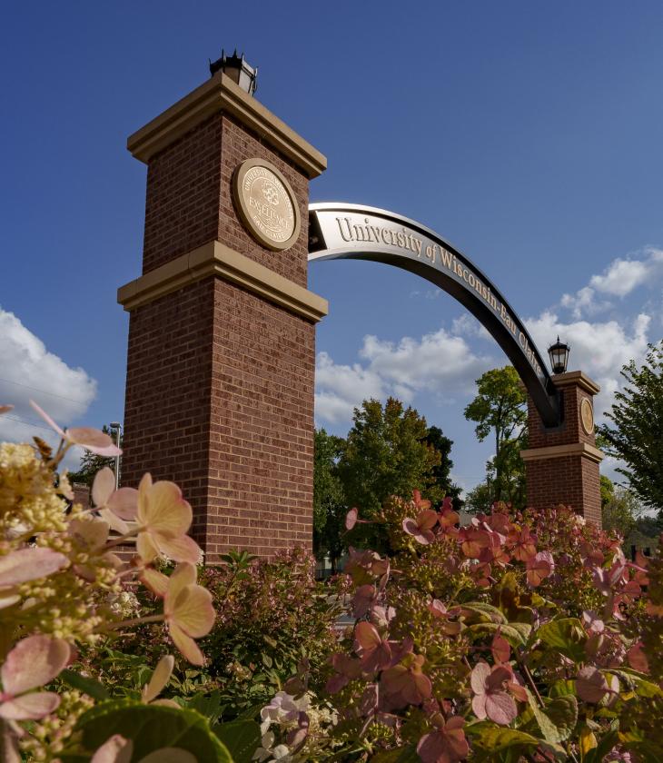 Stowe Gateway at UW-Eau Claire in fall sunshine