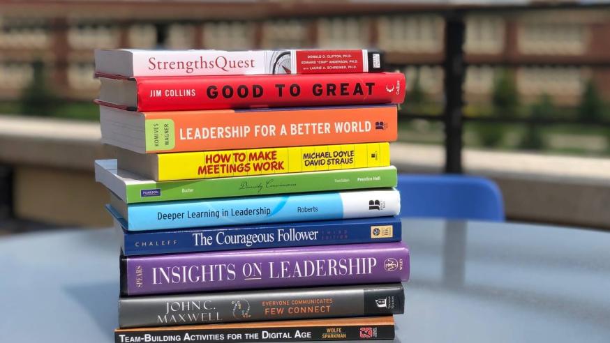 stack of leadership books