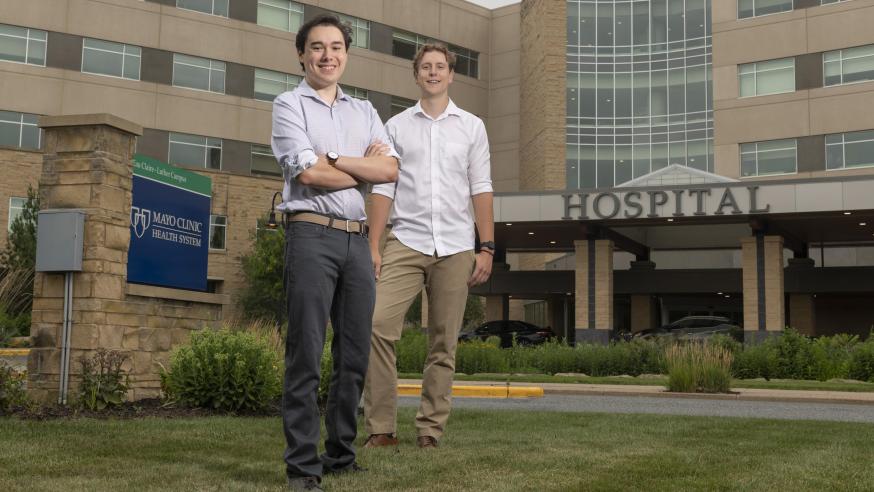 Blugolds Sebastian Torres (left) and Nathan Hau at Mayo Clinic Health System