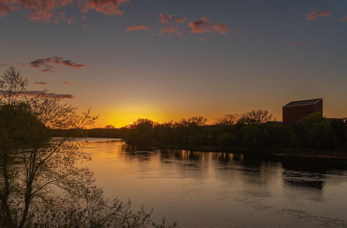 spring sunset over the river 