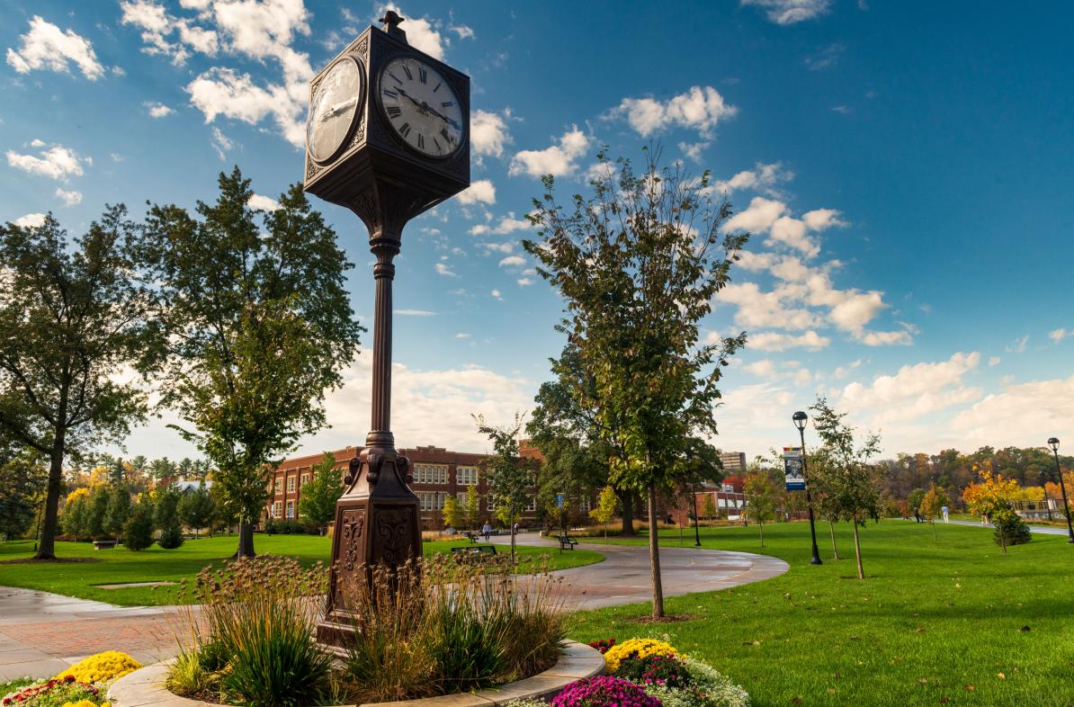 campus in summer at the clock tower 