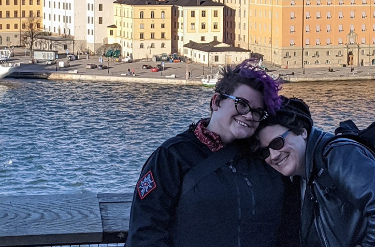 Rindo sisters in Copenhagen standing by waterfront