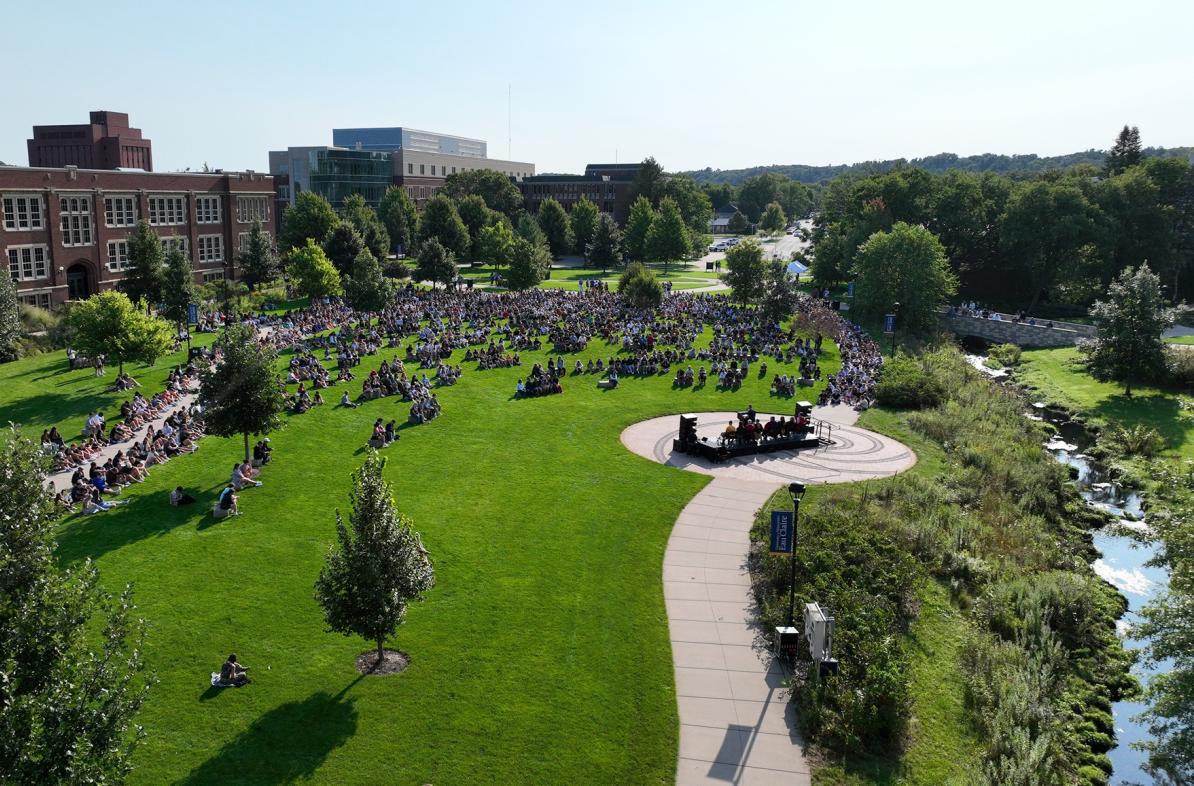 UWEC campus mall full of people on Academic Opening Day 2024