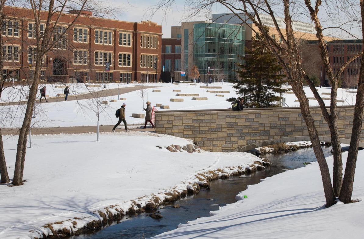 Snowy UW-Eau Claire campus mall