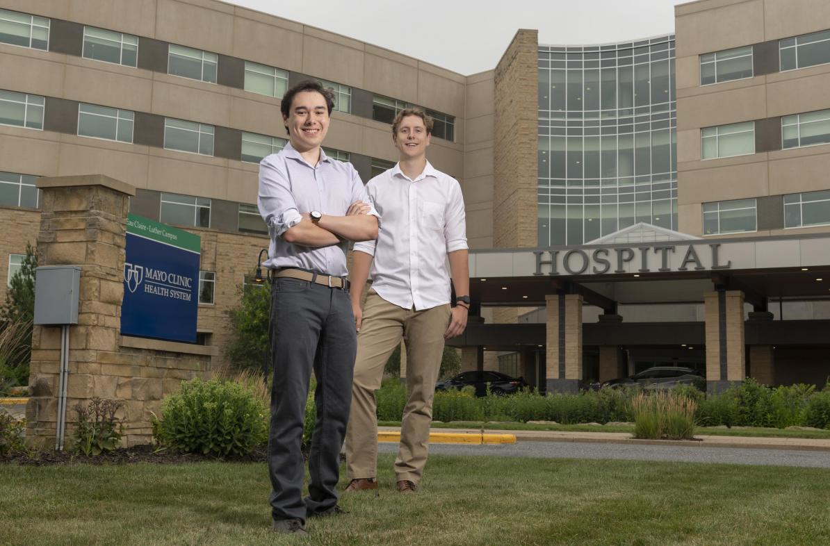 Blugolds Sebastian Torres (left) and Nathan Hau at Mayo Clinic Health System