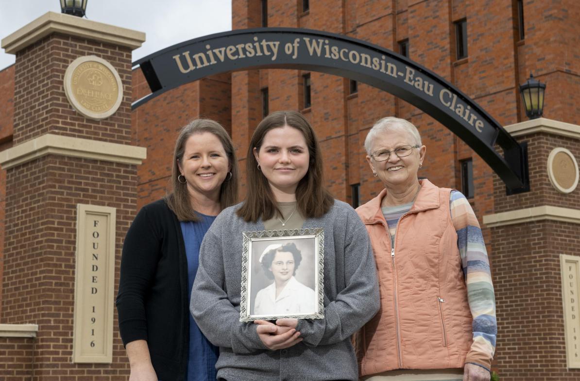 New UW-Eau Claire freshman Lucy Franklin (center) is the fourth generation of Blugolds in her family. Her mother, Beth Franklin, (left) and grandmother, Christy Linderholm, (right) both are UW-Eau Claire graduates.