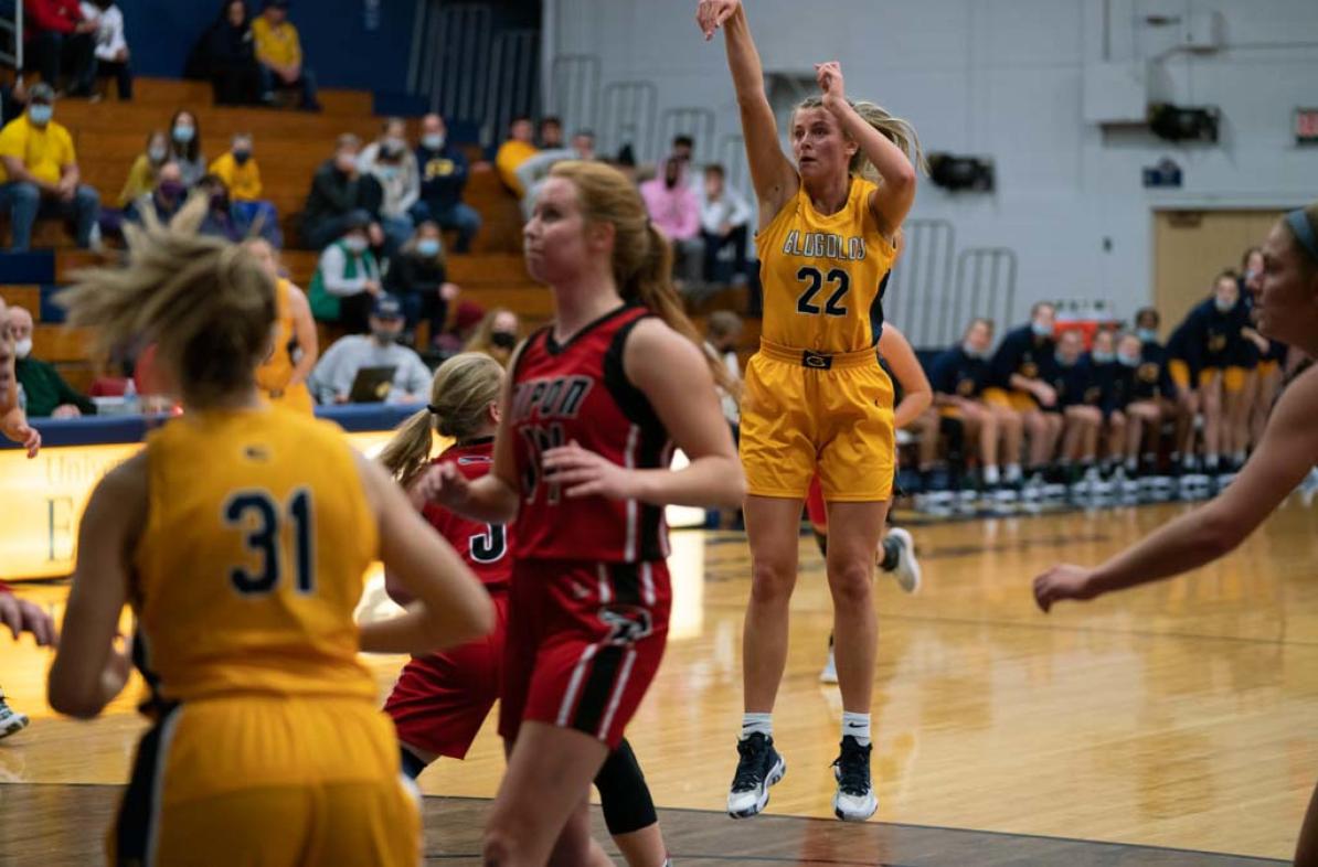 Tyra Boettcher women's basketball shooting a basket