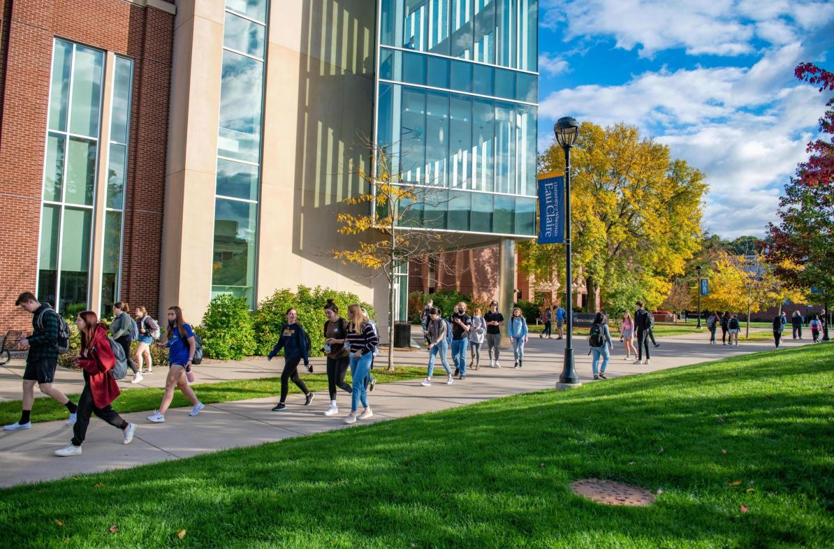 Students walking across campus