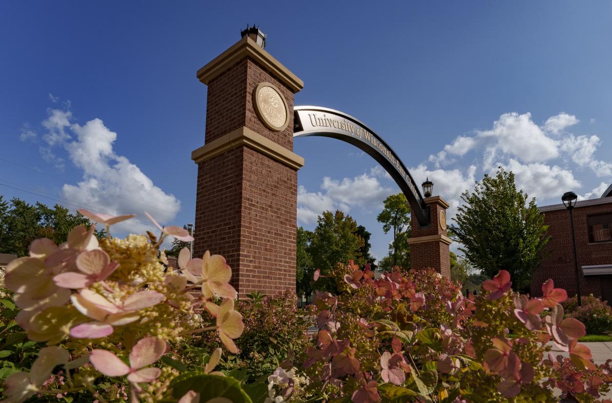 Stowe Gateway at UW-Eau Claire in fall sunshine